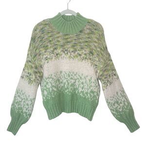Aerie Green Oversized Mock Neck Fluffy Yarn Sweater Medium